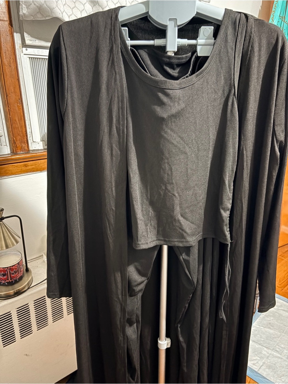 Black 3 piece lounge Set - Long Cardigan & Crop Top and loose pants size large